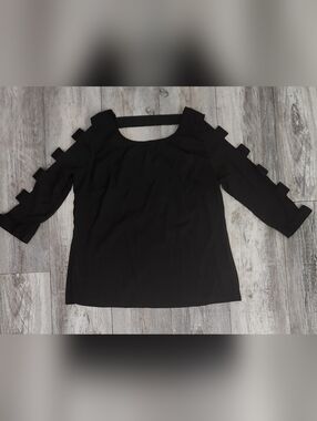 Cold-Shoulder Black Blouse with Ladder Sleeve Detail